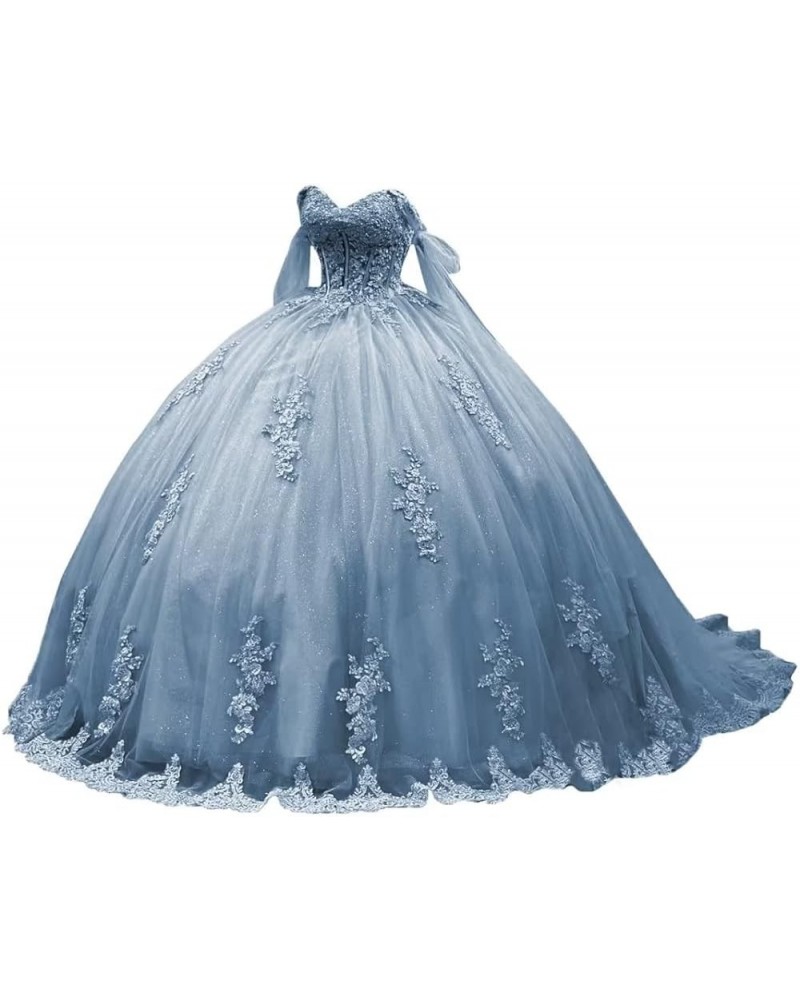 Off Shoulder Quinceanera Dresses Puffy Tulle Ball Gowns for Vestido de 15 años Lace Appliques Prom Dress Ftu01 Dusty Blue $41...