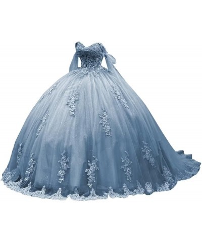 Off Shoulder Quinceanera Dresses Puffy Tulle Ball Gowns for Vestido de 15 años Lace Appliques Prom Dress Ftu01 Dusty Blue $41...