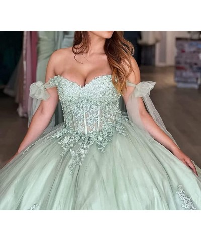 Off Shoulder Quinceanera Dresses Puffy Tulle Ball Gowns for Vestido de 15 años Lace Appliques Prom Dress Ftu01 Dusty Blue $41...