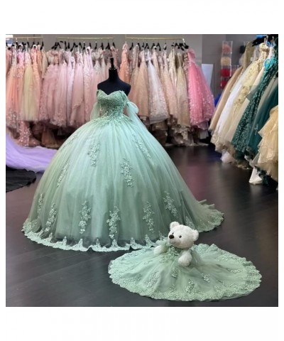 Off Shoulder Quinceanera Dresses Puffy Tulle Ball Gowns for Vestido de 15 años Lace Appliques Prom Dress Ftu01 Dusty Blue $41...