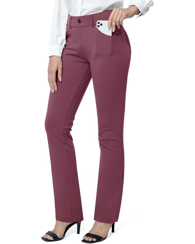 Yoga Dress Pants for Women 31''/29''/33'' High Waisted Pull on Work Pants Business Slacks 29" Inseam A Rose Red Straight Leg ...