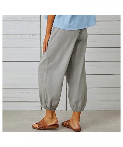 Women's Plus Size Capri Pants High Waist Drawstring Cinch Cotton Linen Casual Button Trouser with Pockets Light Grey $13.99 P...