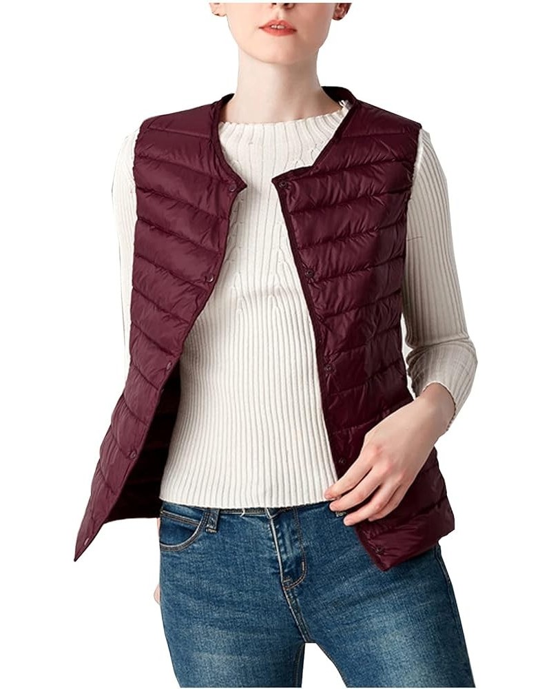 Ladies Ultralight Down Vest Women's Autumn Winter Warm Down Puffer Coat Jacket Fashion Zip Padded Gilet Waistcoat Red $14.54 ...