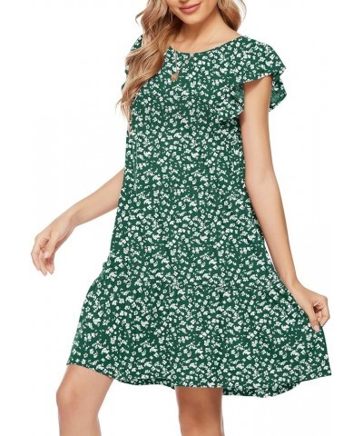 Women's Casual Boho Beach Summer Mini Dresses Crew Neck Sleeveless Ruffle Babydoll Dress Loose Flowy Tunic Dress Dark Green F...