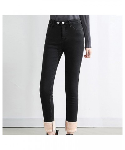 2023 Women Fleece Lined Straight-Leg Jeans High Waist Elastic Button Down Harem Pants Classic Fit Warm Denim Pants Black13 $4...