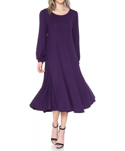 Women's Bishop Sleeve Midi Dress Eggplant $13.74 Dresses