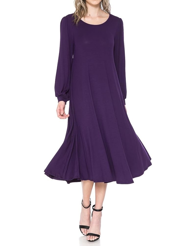 Women's Bishop Sleeve Midi Dress Eggplant $13.74 Dresses