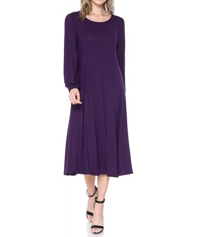 Women's Bishop Sleeve Midi Dress Eggplant $13.74 Dresses