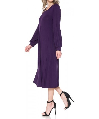 Women's Bishop Sleeve Midi Dress Eggplant $13.74 Dresses