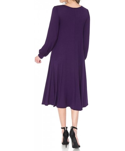 Women's Bishop Sleeve Midi Dress Eggplant $13.74 Dresses