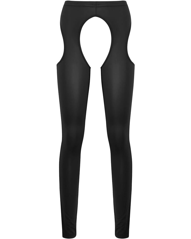 Women Sexy Hollow Out Stretchy Open Crotch Leggings Glossy Skinny High Elastic Pencil Pants Black $14.39 Leggings