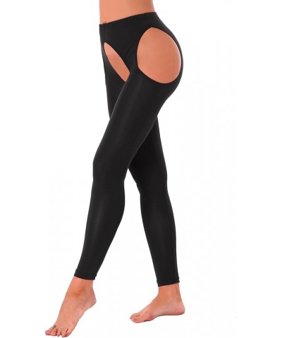 Women Sexy Hollow Out Stretchy Open Crotch Leggings Glossy Skinny High Elastic Pencil Pants Black $14.39 Leggings