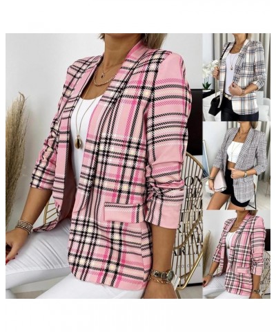 Black & Pink Plaid Blazers For Women Fall/Winter Fashion Printed Slim Suit Coats Long Sleeve Dressy Jacket Tops Orange $9.93 ...