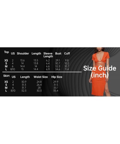 Women's 2 Piece Outfit Crisscross Tie Back Crop Top Split Hem Skirt Set Orange $21.59 Suits