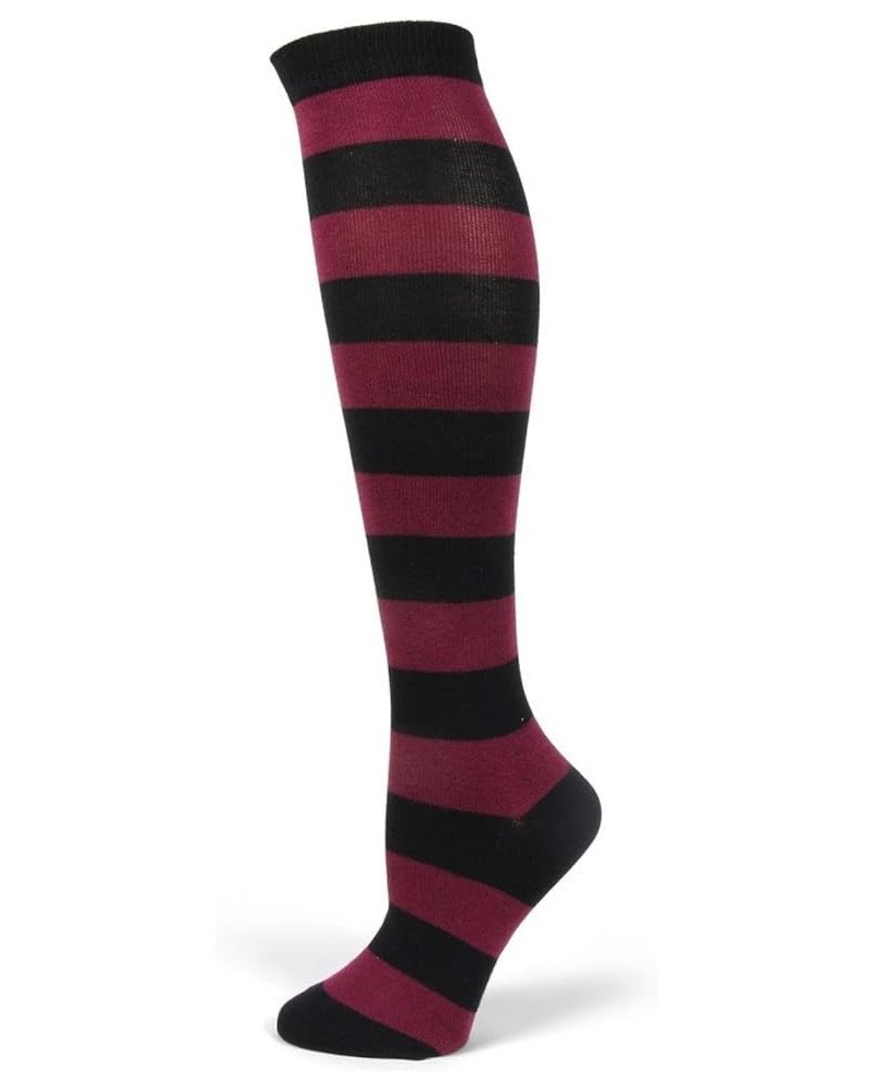 Elite Quality Colorful Soft Cotton Women's Striped Knee High Socks Black/ Maroon $7.54 Activewear