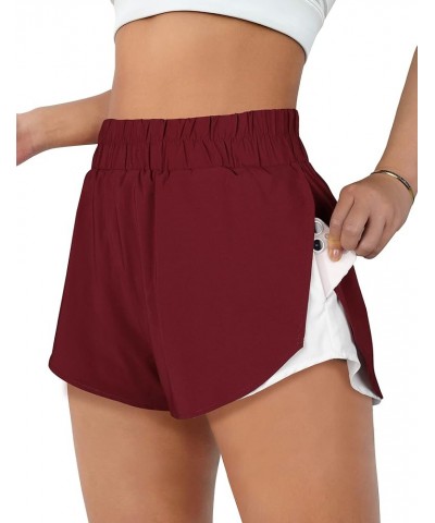 Womens High Waisted Running Shorts Athletic Workout Shorts Quick Dry Pants with Zipper Pocket Red002 $11.00 Shorts