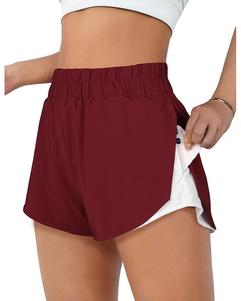 Womens High Waisted Running Shorts Athletic Workout Shorts Quick Dry Pants with Zipper Pocket Red002 $11.00 Shorts