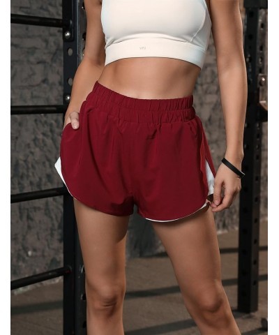 Womens High Waisted Running Shorts Athletic Workout Shorts Quick Dry Pants with Zipper Pocket Red002 $11.00 Shorts