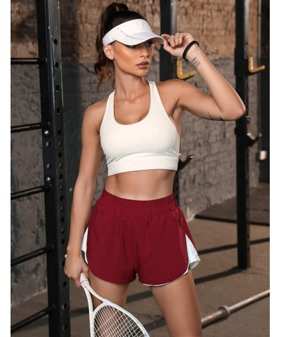 Womens High Waisted Running Shorts Athletic Workout Shorts Quick Dry Pants with Zipper Pocket Red002 $11.00 Shorts