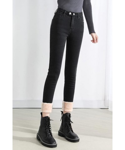 2023 Women Fleece Lined Straight-Leg Jeans High Waist Elastic Button Down Harem Pants Classic Fit Warm Denim Pants Black13 $4...