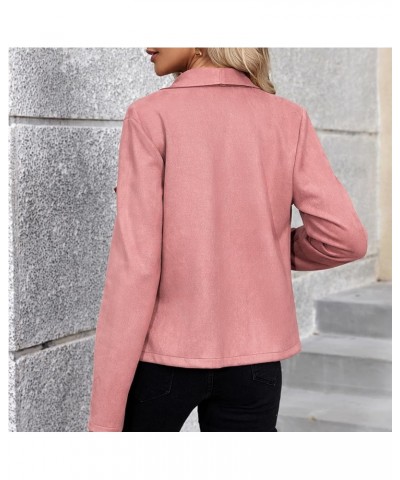 Womens Fashion Moto Jacket Woman Faux Suede Cropped Coat Casual Long Sleeve Open Front Outwear Pink $15.40 Coats