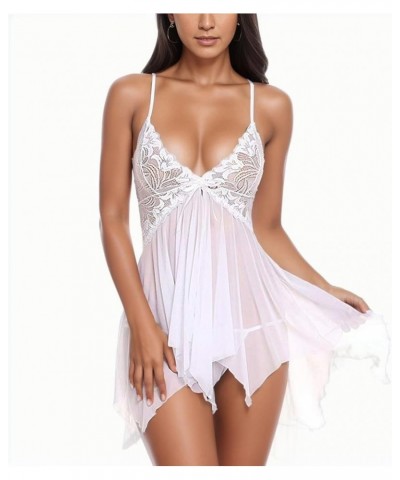 Lingerie for Women Womens Lace Lingeries Chemise Sexy V Neck Mesh Nightgown Sleepwear Boudoir Outfits Teddy Nightdress White ...