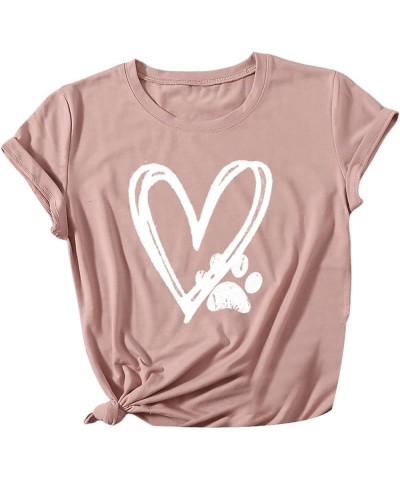 Funny Dog Paw Love Heart Print Top Fashion Women Short Sleeve Comfort T-Shirt 4 Pink Medium $11.87 T-Shirts
