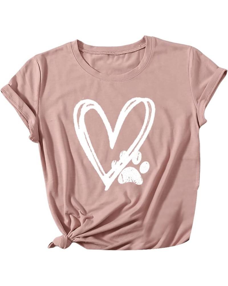 Funny Dog Paw Love Heart Print Top Fashion Women Short Sleeve Comfort T-Shirt 4 Pink Medium $11.87 T-Shirts