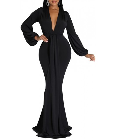 Sexy Floral Maxi Dress for Women Deep V-Neck Long Sleeve Casual Long Party Dress Black-f $26.99 Dresses
