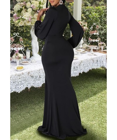 Sexy Floral Maxi Dress for Women Deep V-Neck Long Sleeve Casual Long Party Dress Black-f $26.99 Dresses