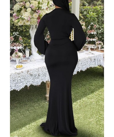 Sexy Floral Maxi Dress for Women Deep V-Neck Long Sleeve Casual Long Party Dress Black-f $26.99 Dresses