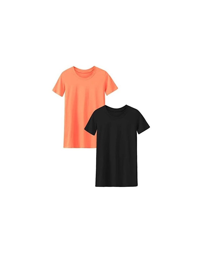 Women's T Shirts – 2 Pack Crewneck Relaxed Fit Basic Solid Short Sleeve Top Tshirt Black/Neon Coral $9.22 Activewear