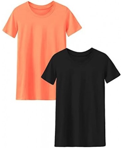 Women's T Shirts – 2 Pack Crewneck Relaxed Fit Basic Solid Short Sleeve Top Tshirt Black/Neon Coral $9.22 Activewear