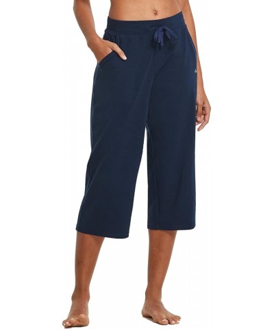 Women's Capris Casual Summer Cotton Wide Leg Yoga Capri Sweatpants Loose Lounge Workout Crop Pants Pockets Regular-navy Blue ...