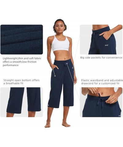 Women's Capris Casual Summer Cotton Wide Leg Yoga Capri Sweatpants Loose Lounge Workout Crop Pants Pockets Regular-navy Blue ...