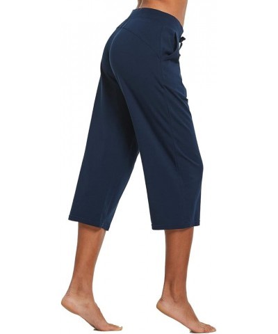 Women's Capris Casual Summer Cotton Wide Leg Yoga Capri Sweatpants Loose Lounge Workout Crop Pants Pockets Regular-navy Blue ...