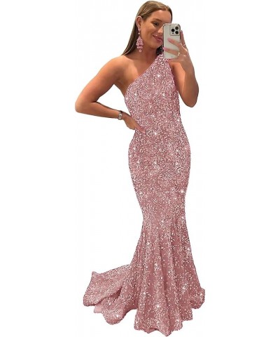 Womem's Sequin Mermaid Prom Dresses Long 2024 One Shoulder Sparkly Sexy Formal Evening Party Gowns Dusty Rose $36.39 Dresses