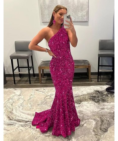 Womem's Sequin Mermaid Prom Dresses Long 2024 One Shoulder Sparkly Sexy Formal Evening Party Gowns Dusty Rose $36.39 Dresses