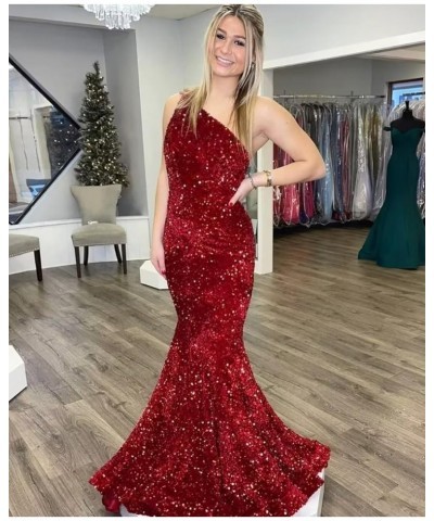 Womem's Sequin Mermaid Prom Dresses Long 2024 One Shoulder Sparkly Sexy Formal Evening Party Gowns Dusty Rose $36.39 Dresses