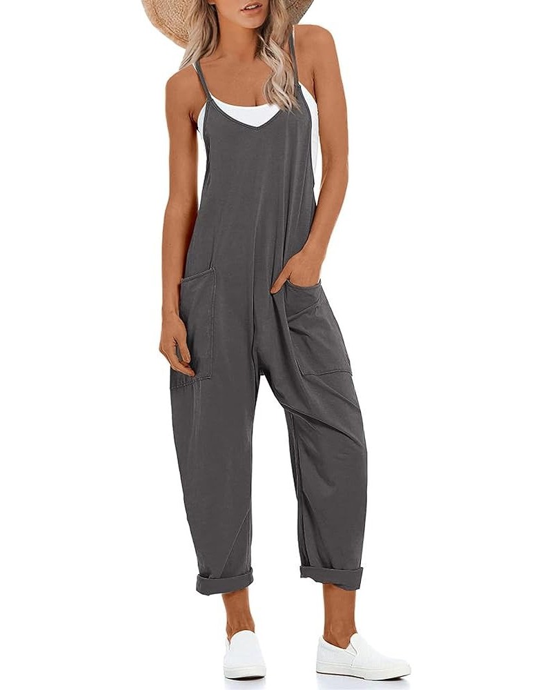 Womens Baggy Summer Jumpsuits Casual Jumpers for Women Stretchy Jumpsuit with Pockets Darkgrey $16.11 Jumpsuits