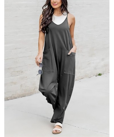 Womens Baggy Summer Jumpsuits Casual Jumpers for Women Stretchy Jumpsuit with Pockets Darkgrey $16.11 Jumpsuits