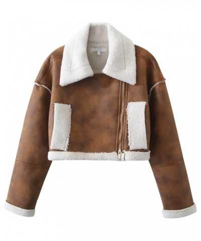 Winter Jacket for Women, Long Sleve Waterproof Suede Leather Bomber Jacket Sherpa-Lined Fashion Lapel Jackets Khaki $19.34 Ja...