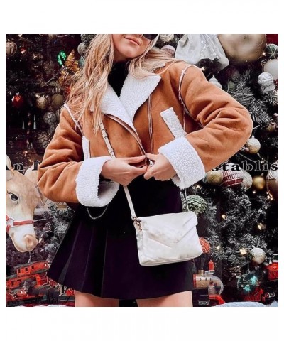 Winter Jacket for Women, Long Sleve Waterproof Suede Leather Bomber Jacket Sherpa-Lined Fashion Lapel Jackets Khaki $19.34 Ja...