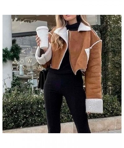 Winter Jacket for Women, Long Sleve Waterproof Suede Leather Bomber Jacket Sherpa-Lined Fashion Lapel Jackets Khaki $19.34 Ja...