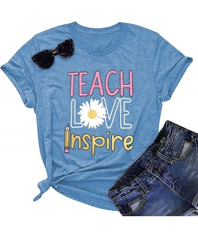 Women's T-Shirt Teaching Kindness Teacher Shirt Funny Short Sleeve Inspirational Graphic Tee Top Light Blue $10.05 T-Shirts