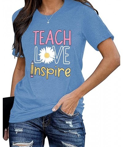 Women's T-Shirt Teaching Kindness Teacher Shirt Funny Short Sleeve Inspirational Graphic Tee Top Light Blue $10.05 T-Shirts