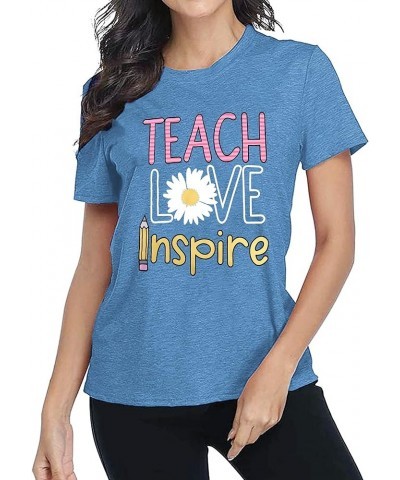 Women's T-Shirt Teaching Kindness Teacher Shirt Funny Short Sleeve Inspirational Graphic Tee Top Light Blue $10.05 T-Shirts