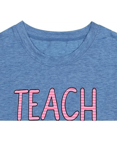 Women's T-Shirt Teaching Kindness Teacher Shirt Funny Short Sleeve Inspirational Graphic Tee Top Light Blue $10.05 T-Shirts