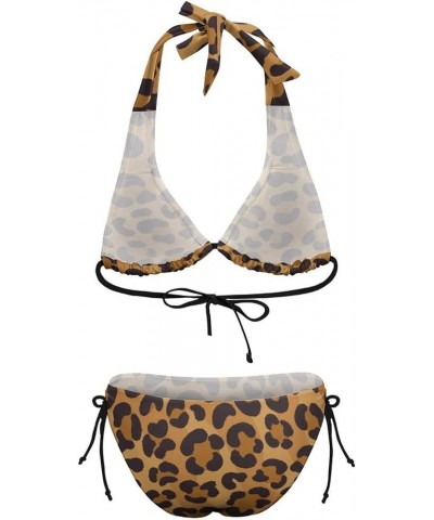 Women's Leopard Print Swimsuit Halter Padded Top Tie Side Bottom Triangle Bikini Sets Color5 $13.76 Swimsuits