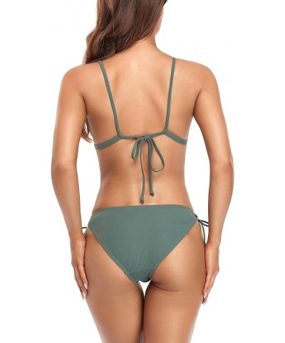 Women’s Sexy tie Side Bathing Suit Lace-up Triangle Top Bikini Set Khaki $17.57 Swimsuits